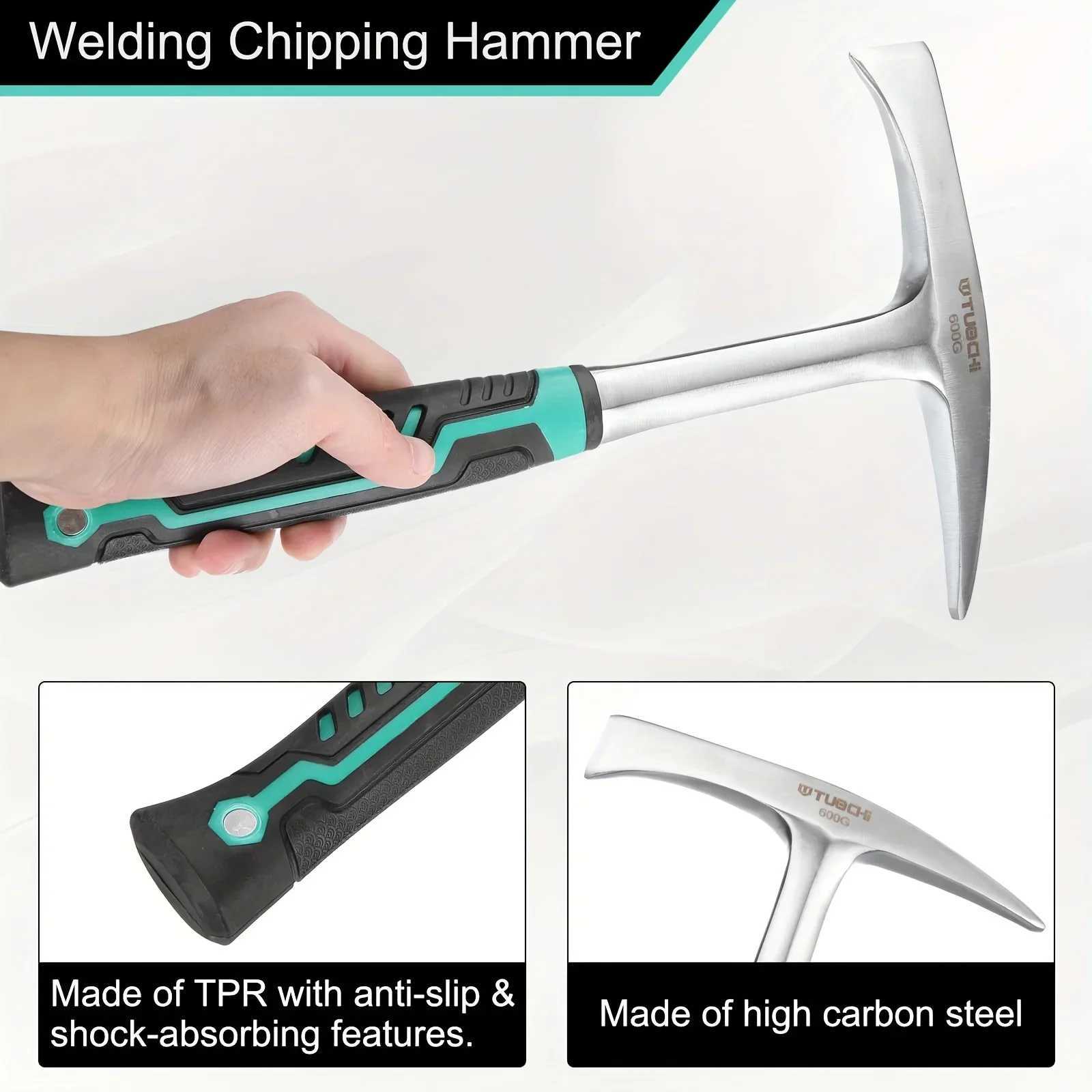 Chipping Hammer Carbon Steel Welding Hammer with Forged Steel Construction and TPR Shock Absorbing Handle J251121