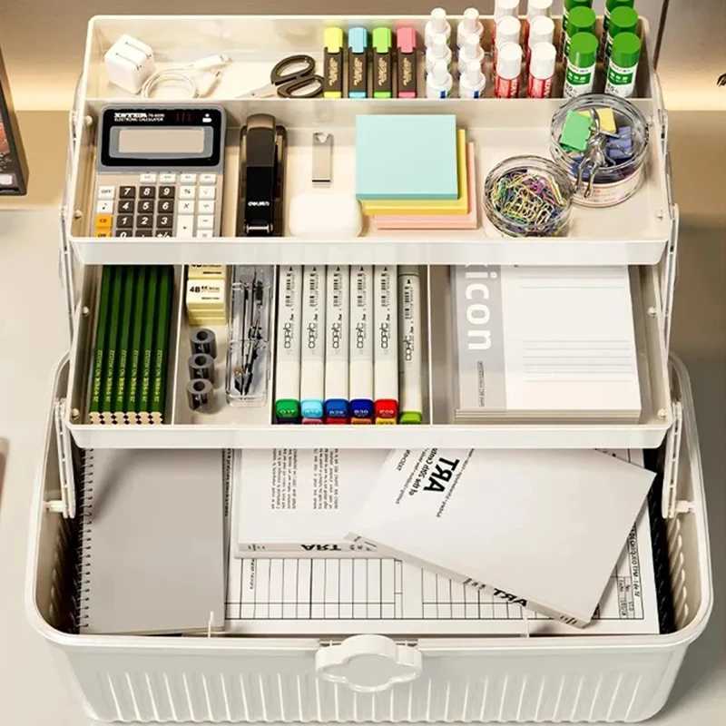 3 Tiers Makeup Stationery Storage Box Large First Aid Kit Medicine Box For Student Pencil Notebook Cosmetic Dustproof Organizer C251008