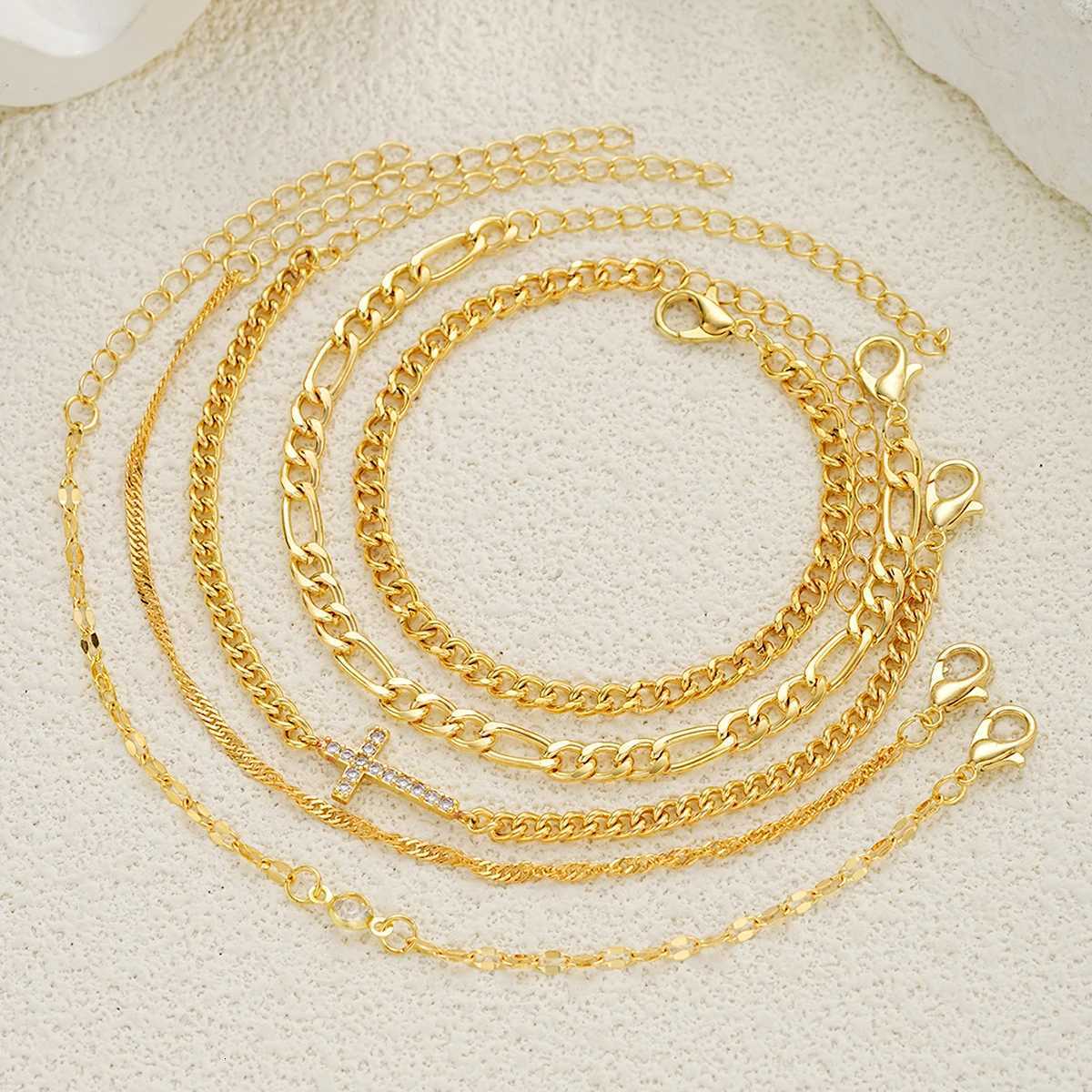 5pcs Fashion Zircon Cross Charm Bracelet Set Elegant High Quality Gold Color Multilayer Bracelets For Women Daily Wear JewelryT251007