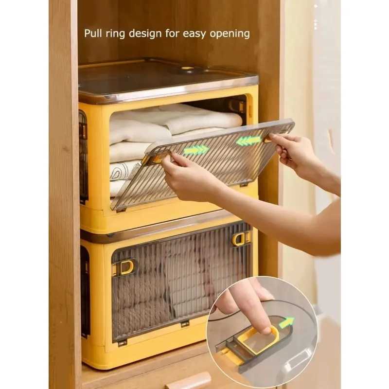 Foldable Storage Box Transparent Large Capacity Organizer with Wheels for Wardrobe Clothes Toys Books Sundries Home Storage Box C251008