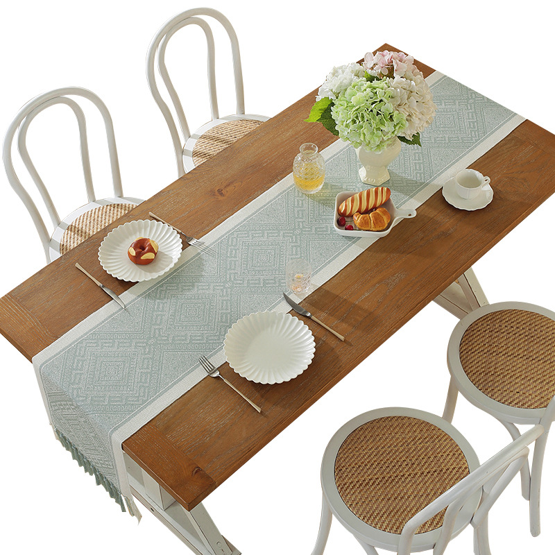 Handmade tassel polyester jacquard table runner tablecloth drawer cover decorative fabric AEJL01