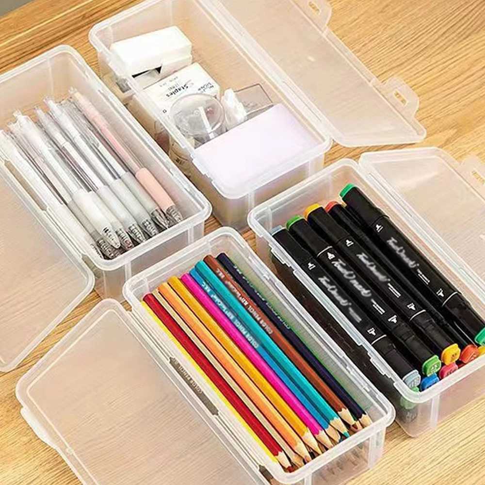 1PC Storage box Transparent stationery pen Childrens crayon pen bag Desktop storage and clutter C251008