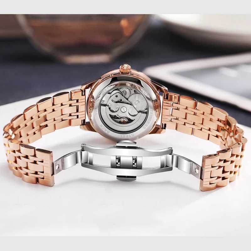 Fashion Style Automatic Mechanical Watches Women Butterfly Spinning Moon Phase Luminous Rose Gold Waterproof Ladies Watch X260410