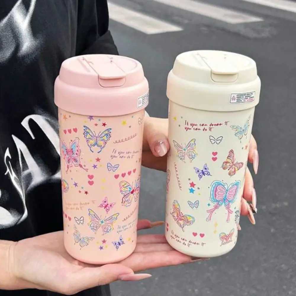 Kawaii 550ML Flask Tumbler Stainless Steel with Tea Strainer Water Cup Butterfly Vacuum Insulateds Cup C251008