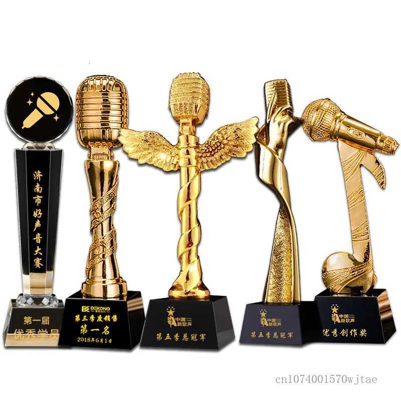 Electroplated Resin Microphone Trophy Singer Host Speech Presentation Award He Decoration Trophy Custi 1Pc Y251008