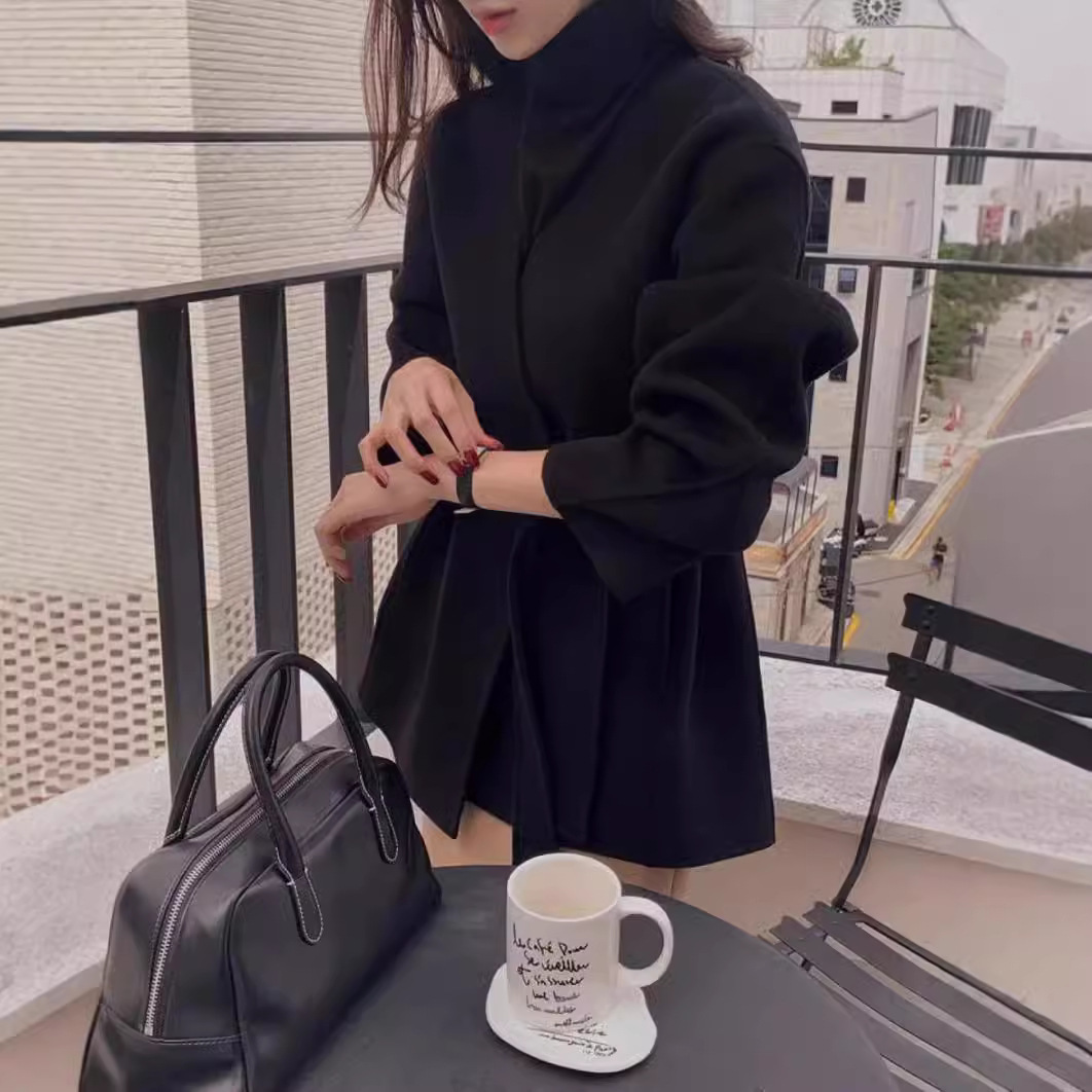 Dalian Woolen Coat for Women Lazy Bathrobe Short Style for Petite Figures Collarless DoubleSided Cashmere Jacket Top