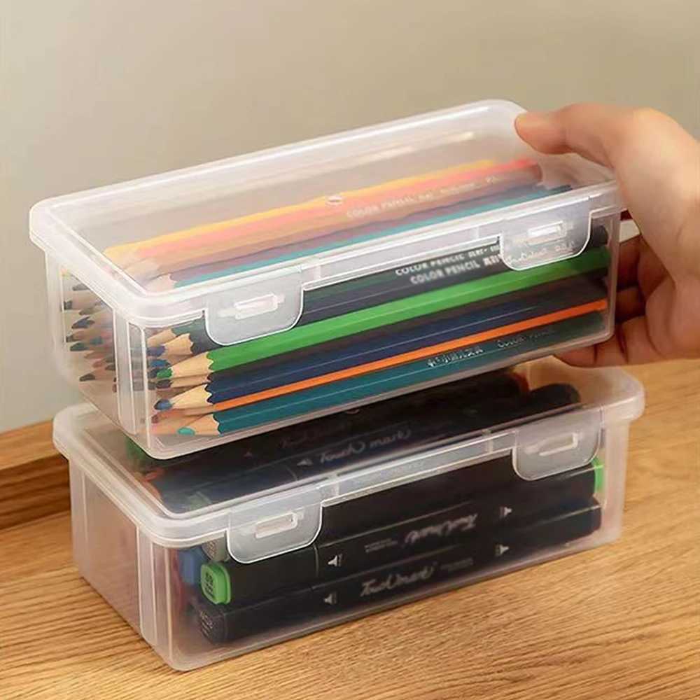 1PC Storage box Transparent stationery pen Childrens crayon pen bag Desktop storage and clutter C251008