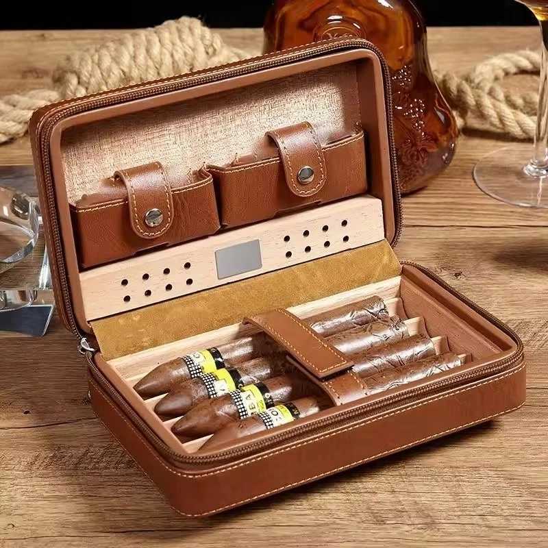 Leather Cigar Storage Box Portable Cedarwood Humidor for 4 Cigars TravelFriendly Cigar Holder Accessories Y251008