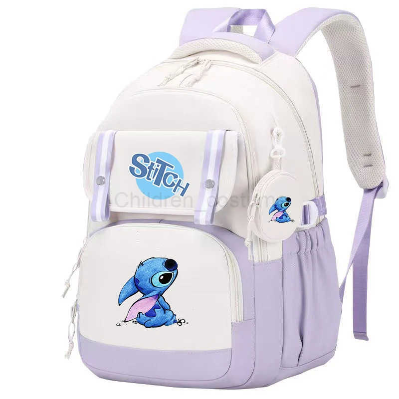 Disney Stitch Large Capacity Backpack Multiple Pocket Preppy Schoolbag Cartoon Anime Daypack Travel Commute Knapsack with Coin Purse H251008