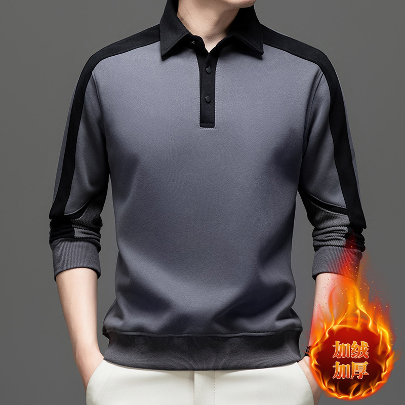 Polo Men's Turn-down Collar Fleece-lined Sweatshirt Winter Pullover Designer Shirt Long Sleeve Designer Hoodie T-shirt Korean Style Casual Base Layer Simple Warm