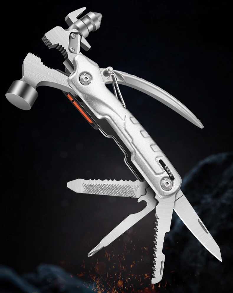 Outdoor Woodworking Hammer with Flashlight Camping Pliers Multifunctional Stainless Steel Portable Nail Lifting EDC Hammer J251121