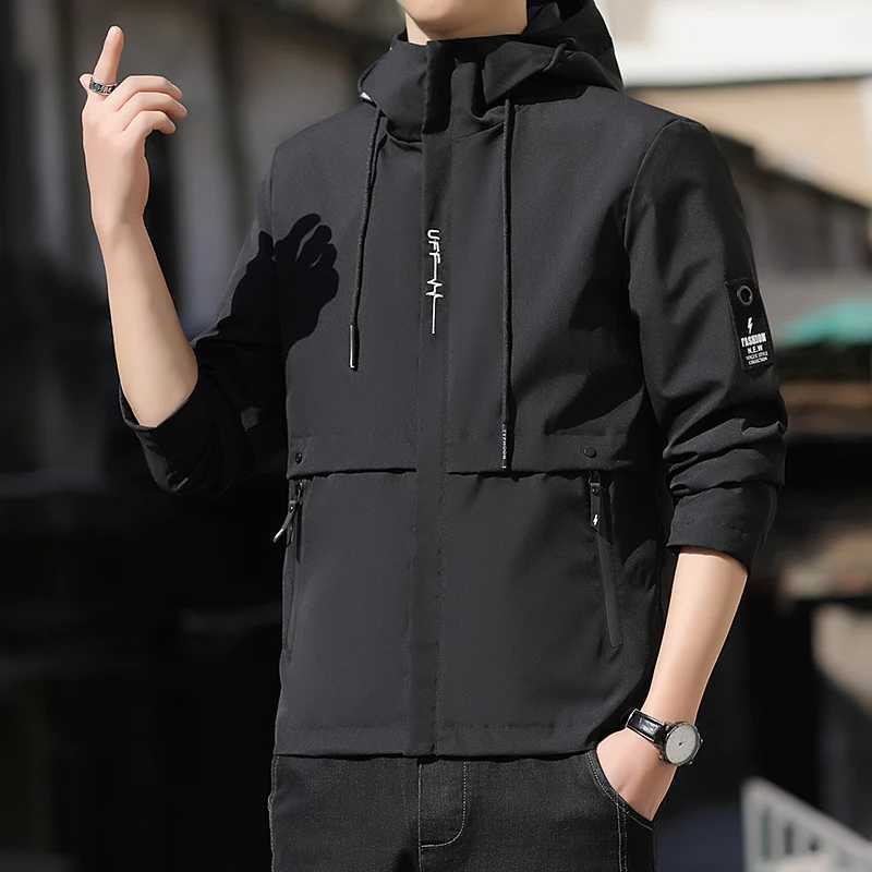 Autumn and winter hooded jacket mens thin outdoor windproof jacket slim fit and fashionable jacket J251008