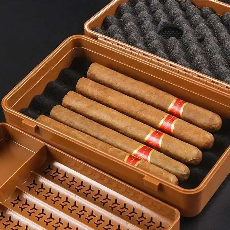 Travel Cigar Humidor With Hygrometer Humidifier Double Layer Design Box For Cigar Accessories Cutter Lighter Hold 810 Cigars Y251008