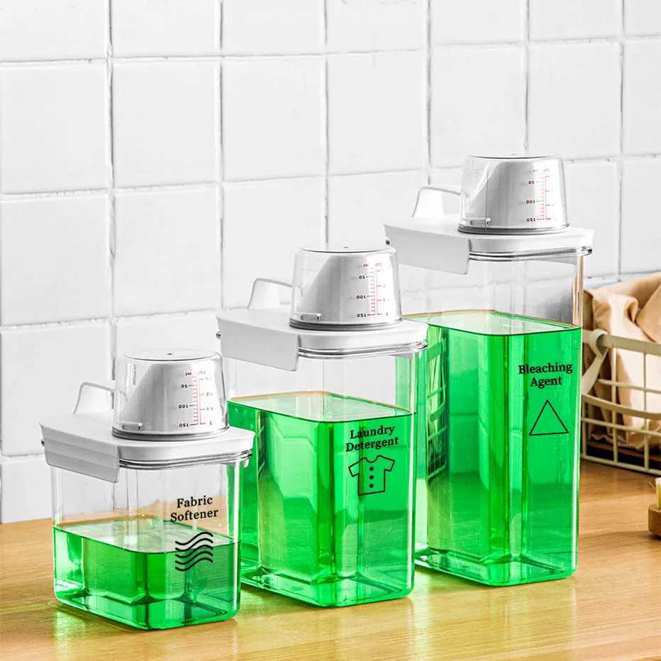 Airtight Laundry Detergent Powder Storage Box Clear washing Powder Container With Measuring Cup Multipurpose Plastic Cereal Jar C251008