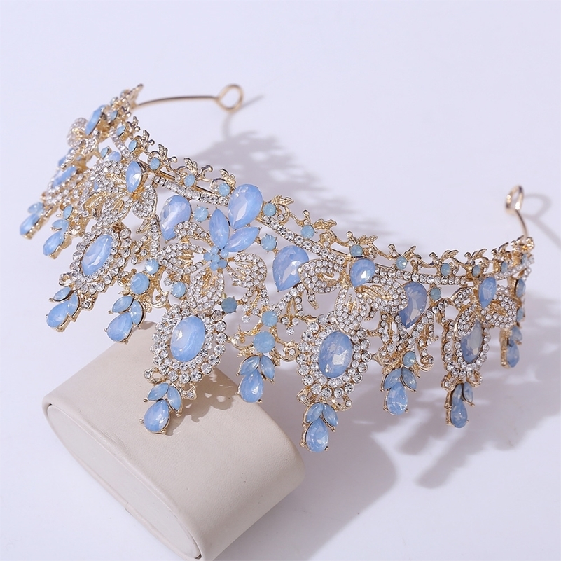 Silver Color Pink Opal Royal Queen Wedding Crown Rhinestone Crystal Bridal Diadem Pageant Headdress Bride Tiara Hair Accessories 250929