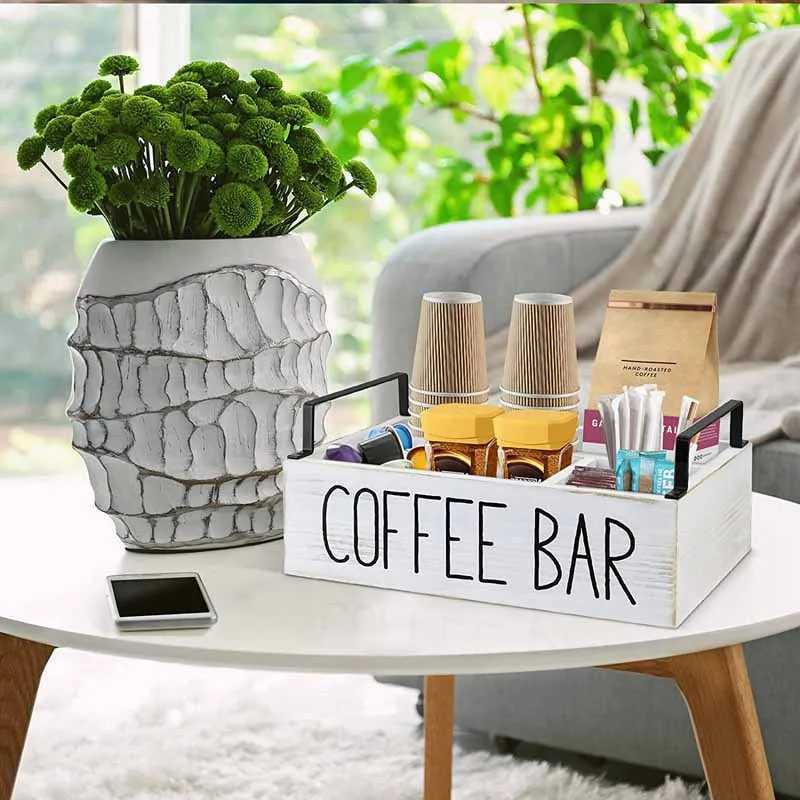 Wooden Storage Box Multi Compartment Organizer for Coffee Tea Bags Paper Cups Countertop Desktop Kitchen Storage Tidy Box C251008