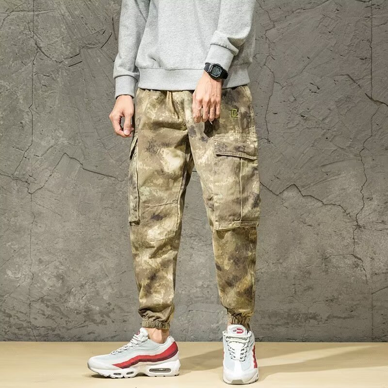 American Desert Camouflage Pocket Cargo Pants Men Spring Autumn High Street Hip Hop Jogger Wide Leg Casual Pants Trendy 201116