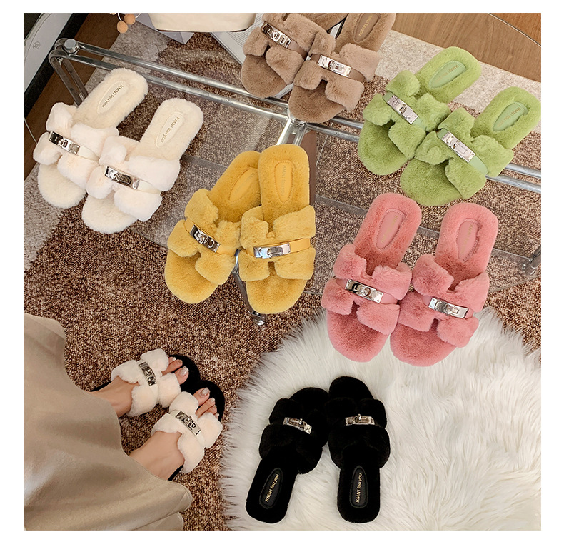 free shipping designer shoes New autumn winter fashion flat bottom fluffy slippers casual versatile suitable for outdoor wear and home shoes