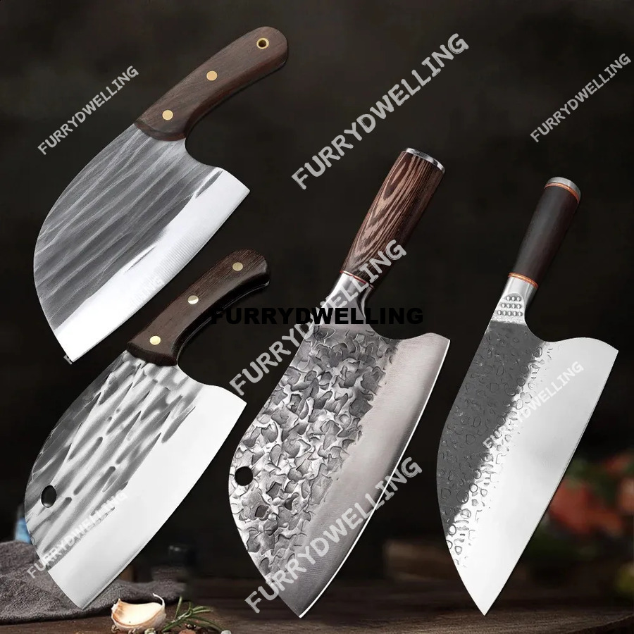 Forged Kitchen Butcher Cleaver Meat Chef Cooking Dwe74 Full Tang Wooden Handle Handmade Stainless Steel Slicing Knife 250410