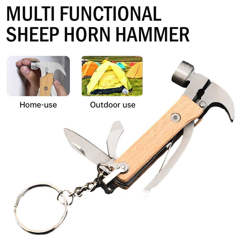 Multifunctional Hammer Outdoor Portable Mini Beech Hammer Stainless Steel Knife Bottle Opener With Keychain J251121