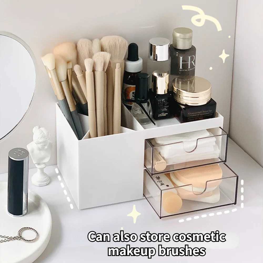 Ins Desktop Pen Holder Storage Box Multifunctional Stationery Organizer Box Transparent Drawer Jewelry Cosmetic Storage Box Girl C251008