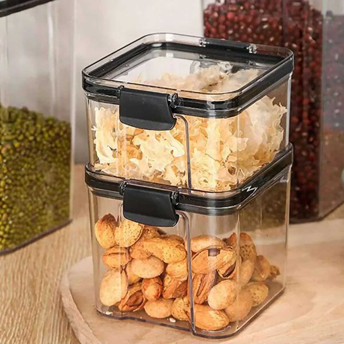 2pcsTransparent sealed cans plastic food cans sealed square freshkeeping boxes dried fruits spices tea storage boxes C251008