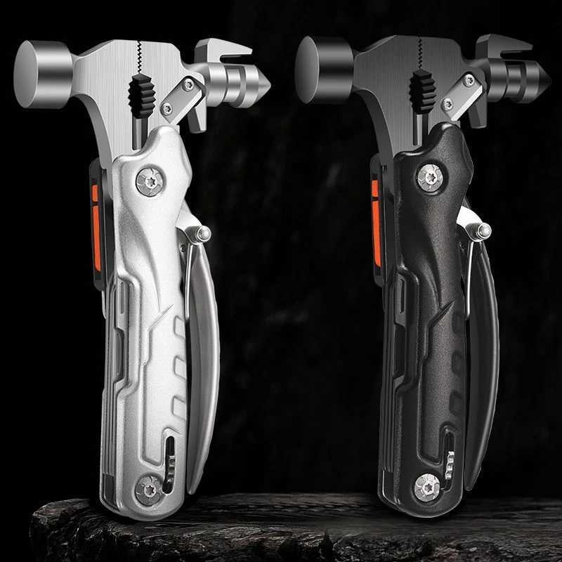 Multifunctional Claw Hammer Pliers With Lamp Outdoor Camping Nail Hammer Multipurpose Folding Tool Pliers Escape Hand Tools J251121