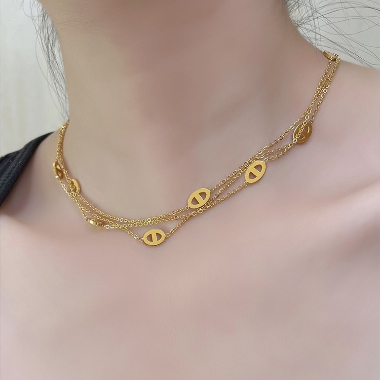 Long Pig Nose Necklace Elegant Real Gold Titanium Steel Non-Fading High-End Women's Sweater Chain Jewelry