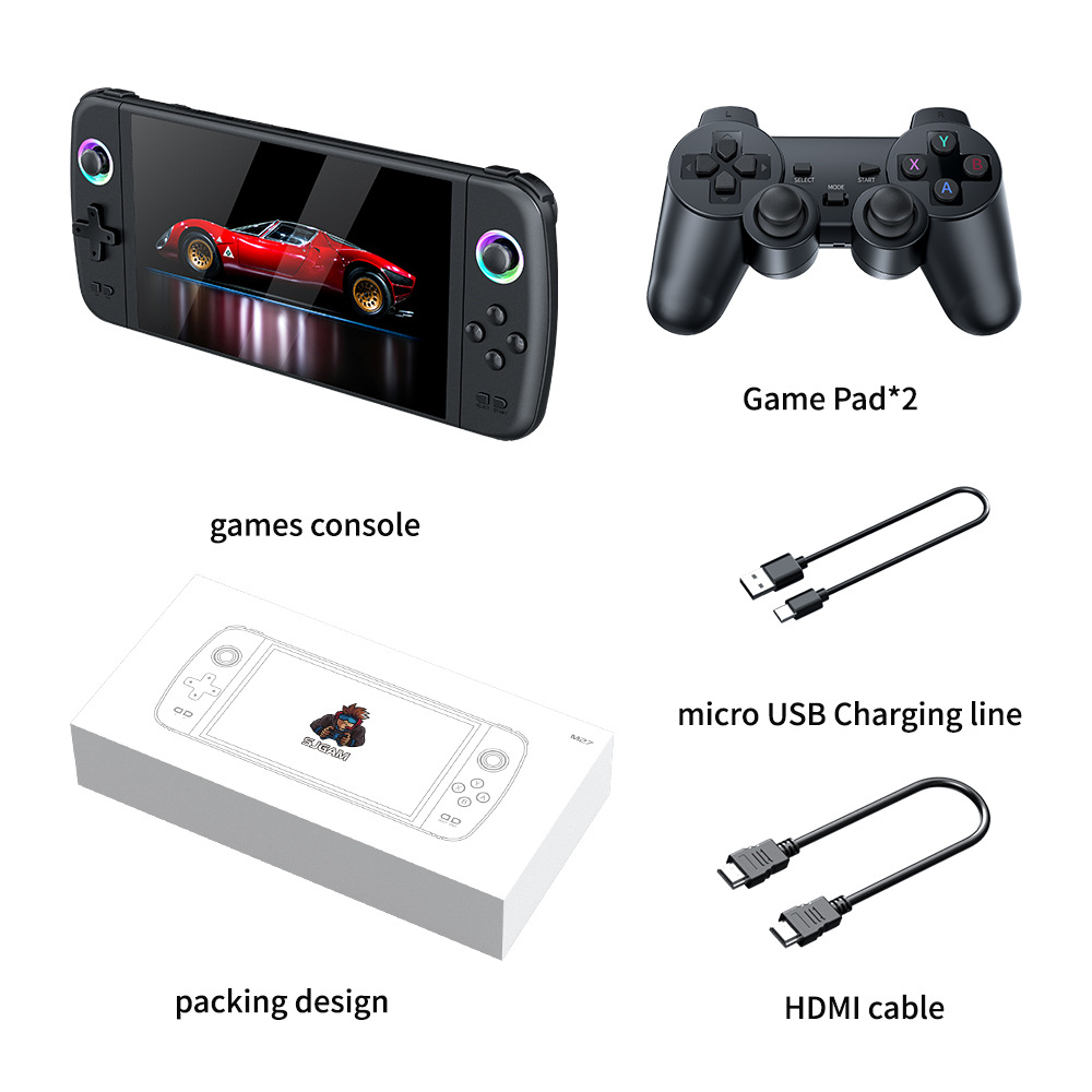 M27 7inch Screen Handheld Video Game Console 64G 20000+ Game Portable Game Player WiFi Bluetooth HD TV Output Retro Gaming Game Console Machine