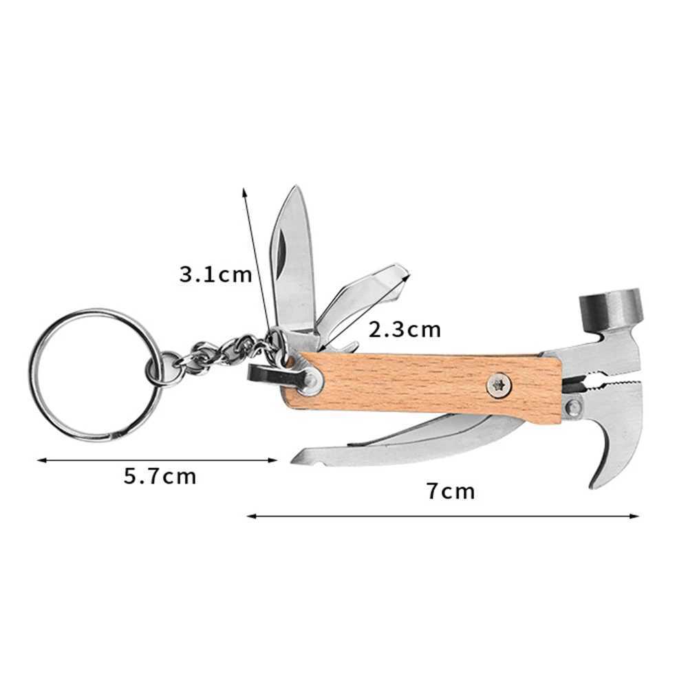 Multifunctional Hammer Outdoor Portable Mini Beech Hammer Stainless Steel Knife Bottle Opener With Keychain J251121