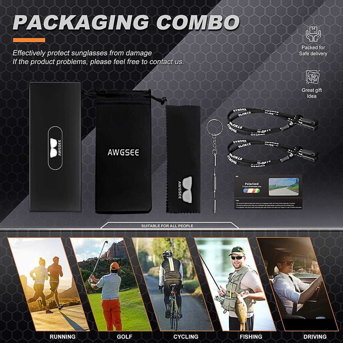 Polarized Sports Sunglasses for MenTR90 Unbreakable Frame Sunglasses for Fishing Driving Cycling UV400 Protection W251008