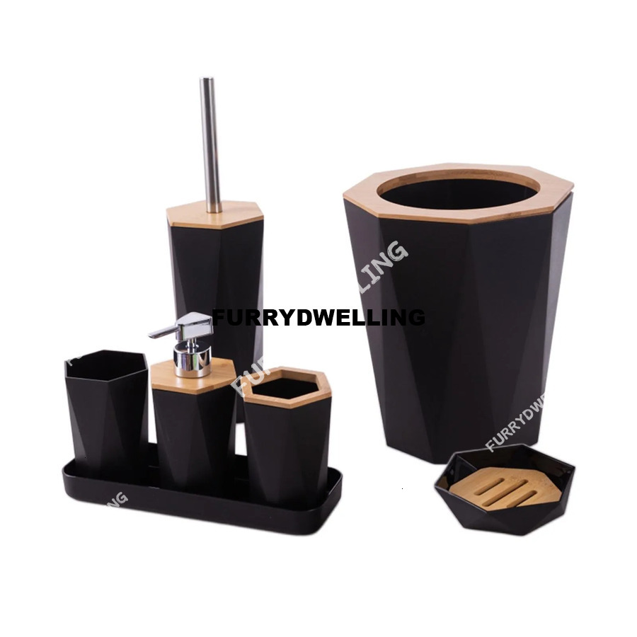 7 Dwe74 Pieces Bathroom Accessories Set Mouthwash Cup Tray Trash Can Soap Dish Bath Accessory Housewarming Gift For Hotel Home