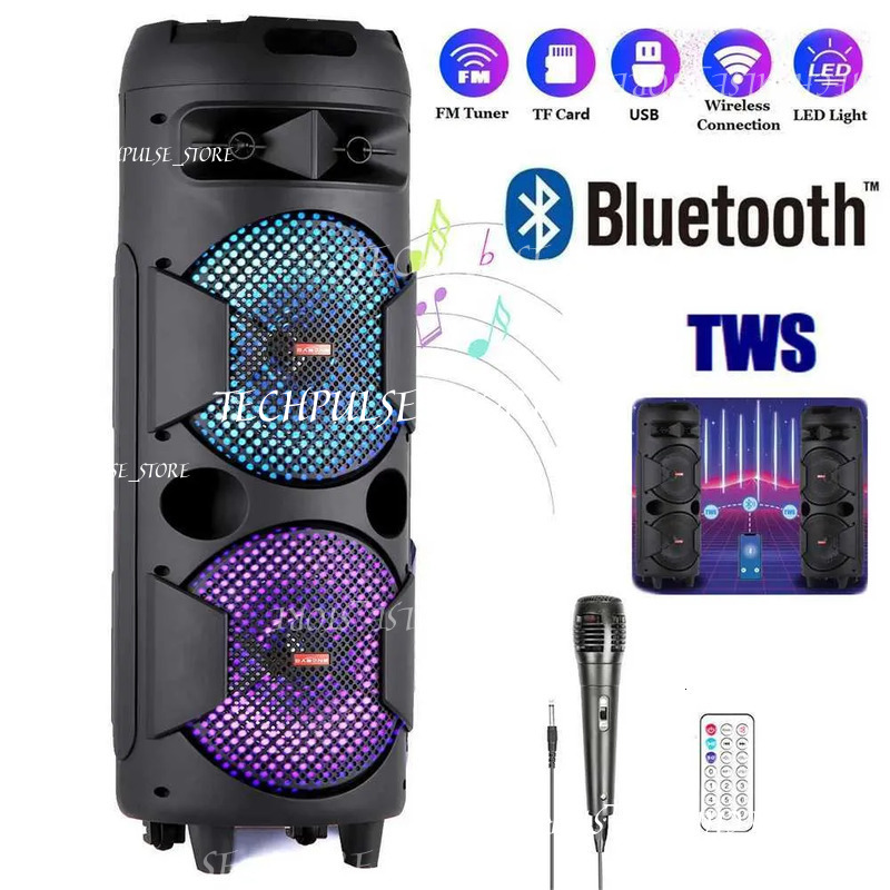 4000W Portable tech73 Speaker Dual 8 Woofer Sound System Party DJ With Microphone Remote Led Light TWS Z250213