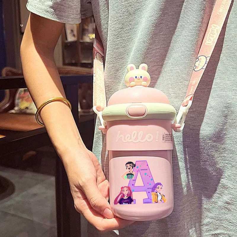 500ml Kpop Demon Hunters goodlooking Water Cup for Women Cartoon Letter AZ Printed Cups Girls Portable Fashion Water bottle C251008