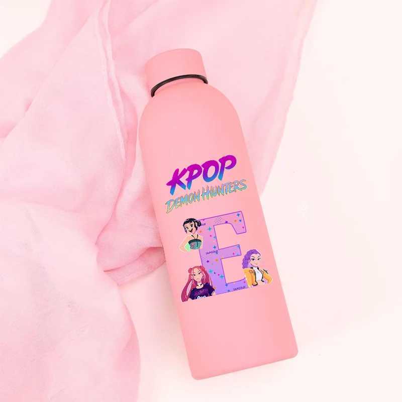 Kpop Demon Hunters Stainless Steel Insulated Cup Women Anime Letter Printed Water Cups Students Portable Fashion Water Bottle C251008