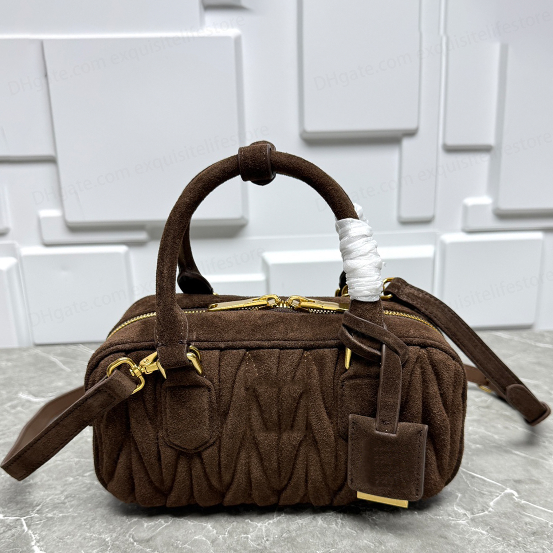 Top Quality Arcadie Matelasse Suede Bag Luxury Designer Soft Genuine Leather Shoulder Bag Golden Hardware Zipper Closure Handbag Detachable Strap Clutch Bag