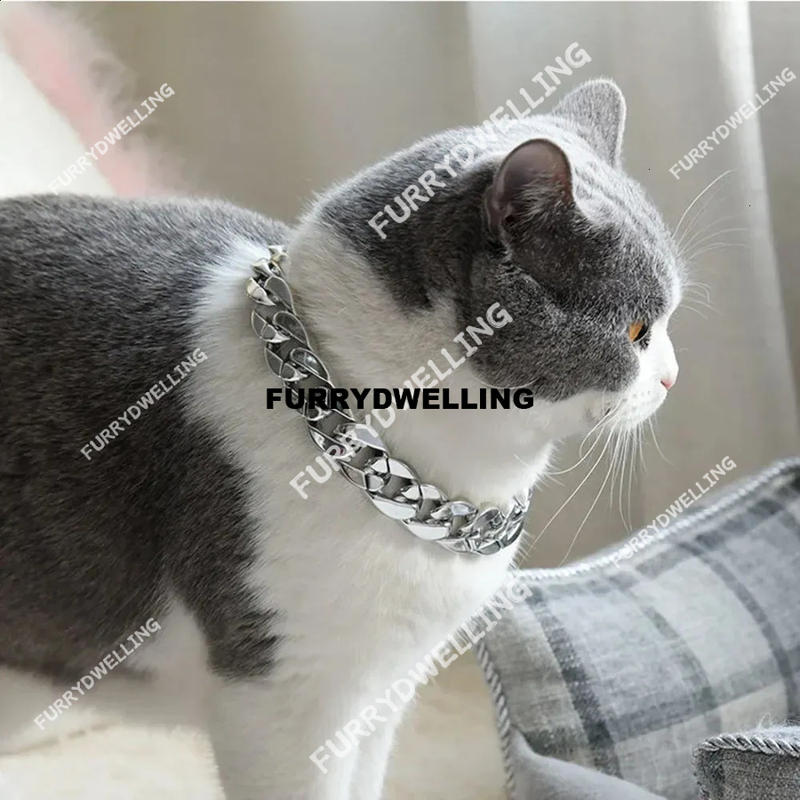 Plastic Neck Fashion Cuban Link Dwe74 Dog Cat Chain Collar Cool Sliver Gold Necklace For Kitten Puppy Accessories 240722