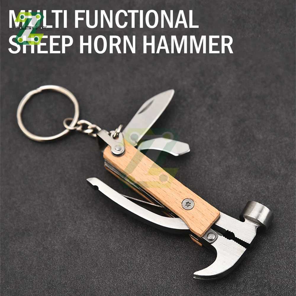 Multifunctional Hammer Outdoor Portable Mini Beech Hammer Stainless Steel Knife Bottle Opener With Keychain J251121