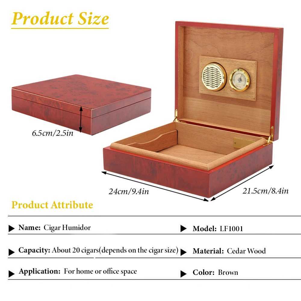 20 Count Cigar Humidor Box Wood Lined Portable Smoking Accessories Humidor Humidifier With Hygrometer Case Moisturizing Device Y251008
