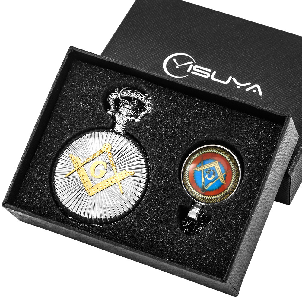 Hidden Meanings of Freemason Symbols G Quartz Pocket Watch with Necklace Sets Pendant Chain Jewelry Clock Gifts for Men Women 250529