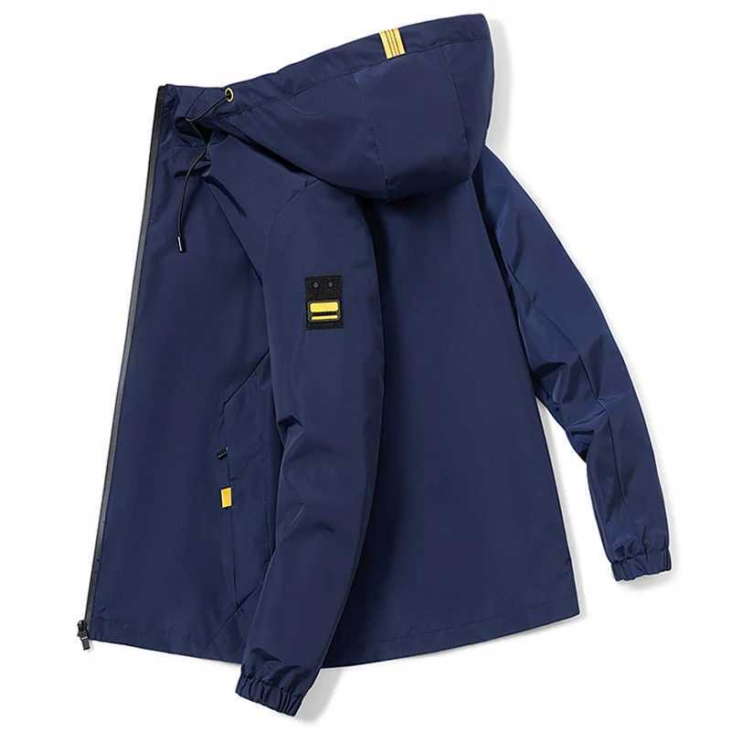 2024 Spring and Autumn Jacket Mens Casual Business Wearresistant Zipper Hooded Coat Outdoor Sports Camping Loose Windbreaker J251008