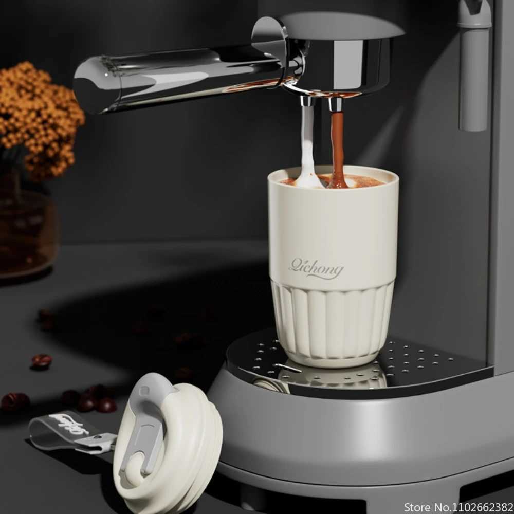 410ML Ceramic Liner Thermos Coffee Cup Travel Coffee Mug Vacuum Insulated Thermos For Coffee Thermal Cup Tumbler Christmas Gift C251008