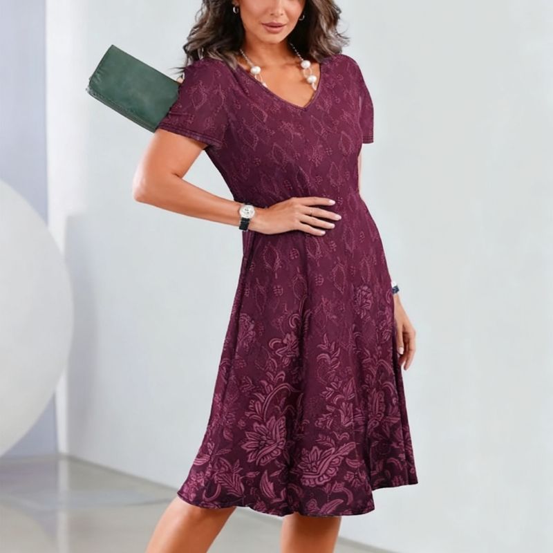 Women's Plus Size V-Neck Short Sleeve Dress Purple All-Over Print Milk Silk Loose Maxi Dress 1XL-5XL-YL25369