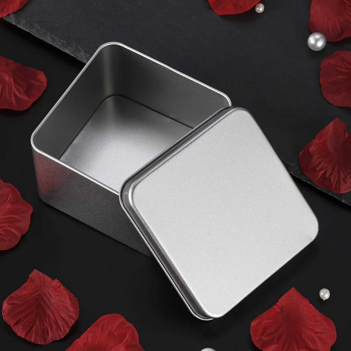 Square 90X90X55Mm Silver Metal Empty Tin For Tea Spices Storage Organizing Gift Wedding Favors Kitchen Organizer Square Empty C251008