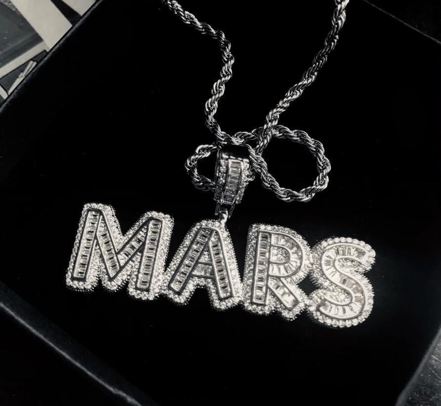 CUC Custom Name Necklace For Men Women Micro Pave Baguette Zircon Letter Number Necklace Chain Hip Hop Jewelry 241122