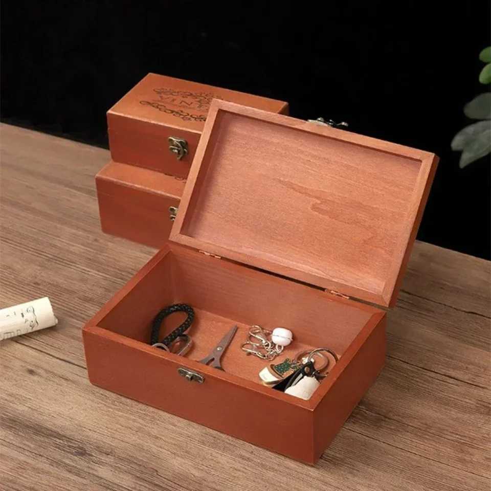 Retro Wooden Lock Treasure Chest Jewellery Sundries Storage Box Case Organizer Ring Vintage Boxes Storage Container C251008