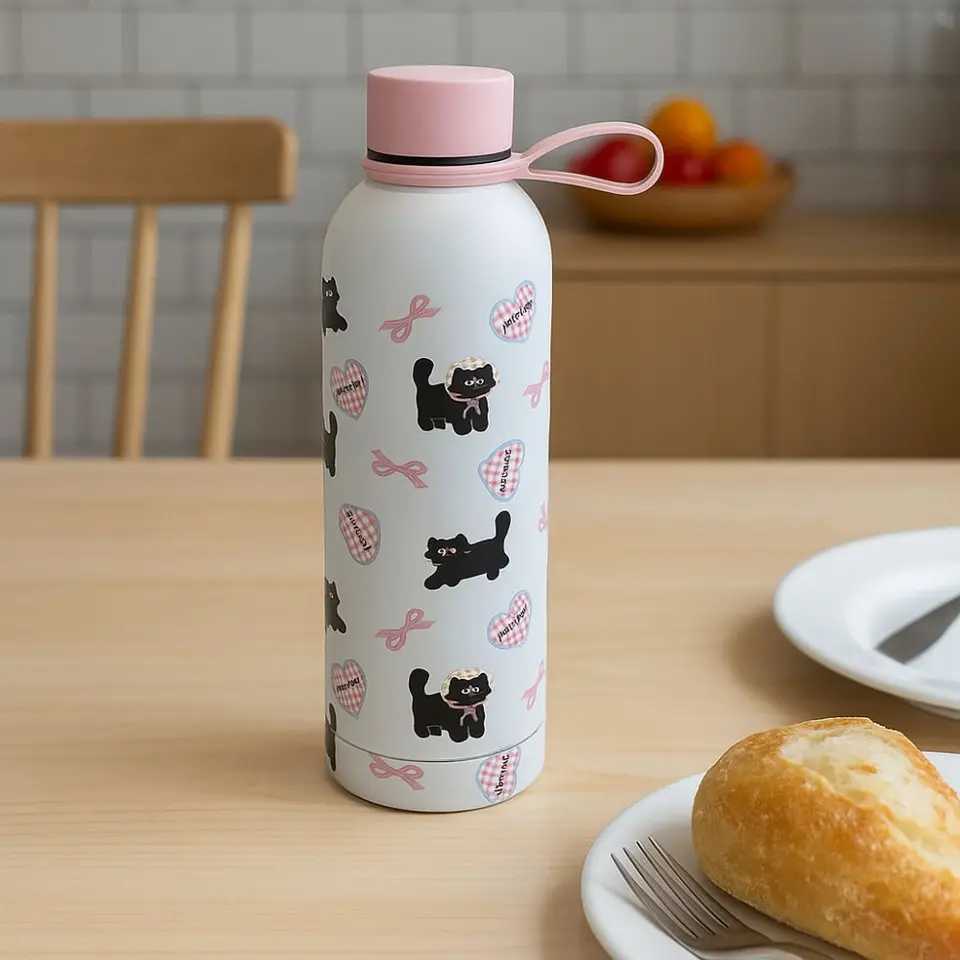 Portable Stainless Steel Bow Cat Thermal Cup Large Capacity Leakproof Coffee Cup 500ml Vacuum Insulated Cup Home Office C251008