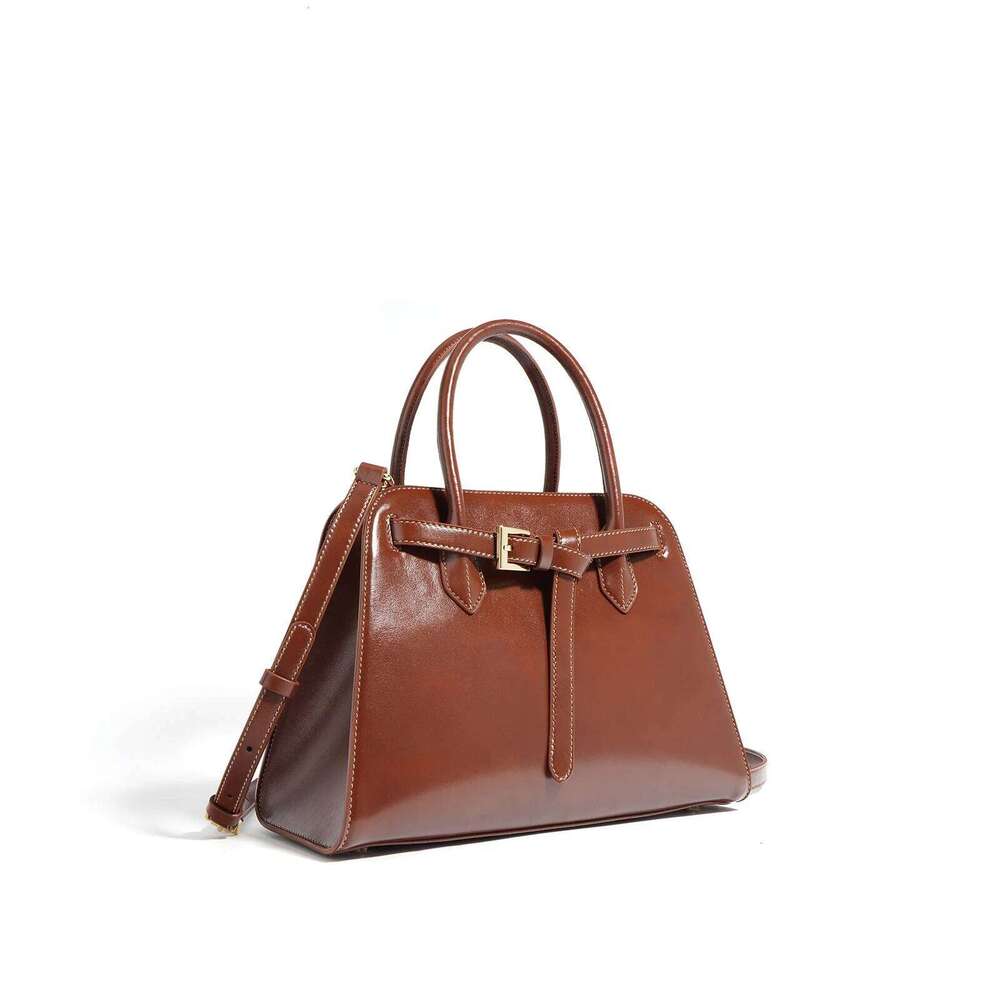 Luxury bag Leisure Hard Cow Leather Women Shoulder Bag Large Fashion Magnetic Button Open Tote Female Handbag Brown