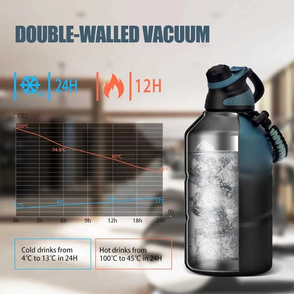 FEIJIAN Thermos Bottle 19L Large Capacity Stainless Steel Thermal Water Bottle Cold and Hot Vacuum Flask With rope Gym C251008