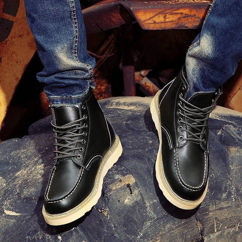 Spring New Genuine Leather Men's High Quality Ankle Fashion Handmade Motorcycle Boots Men Waterproof Shoe